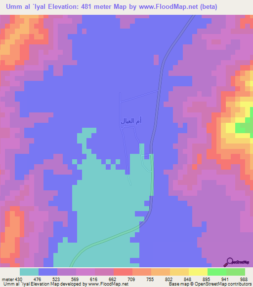 Umm al `Iyal,Saudi Arabia Elevation Map