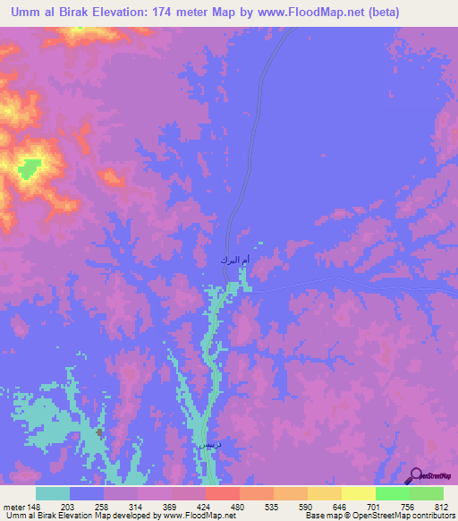 Umm al Birak,Saudi Arabia Elevation Map