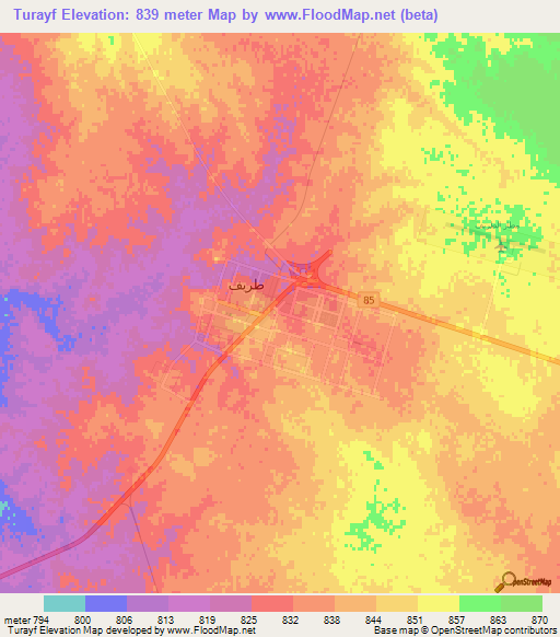 Turayf,Saudi Arabia Elevation Map