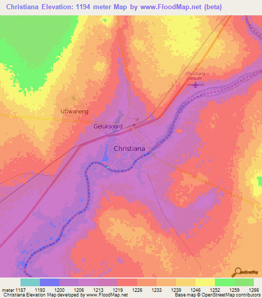 Christiana,South Africa Elevation Map