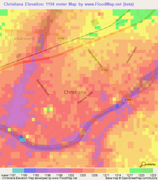 Christiana,South Africa Elevation Map