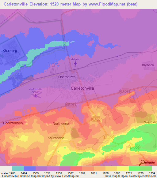 Carletonville,South Africa Elevation Map