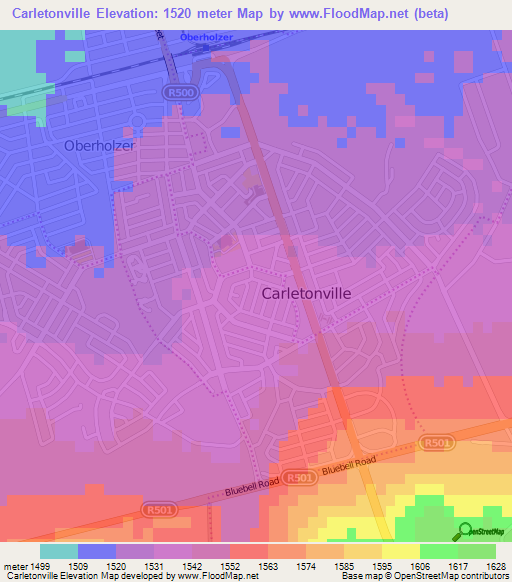 Carletonville,South Africa Elevation Map