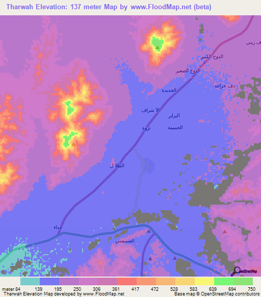 Tharwah,Saudi Arabia Elevation Map