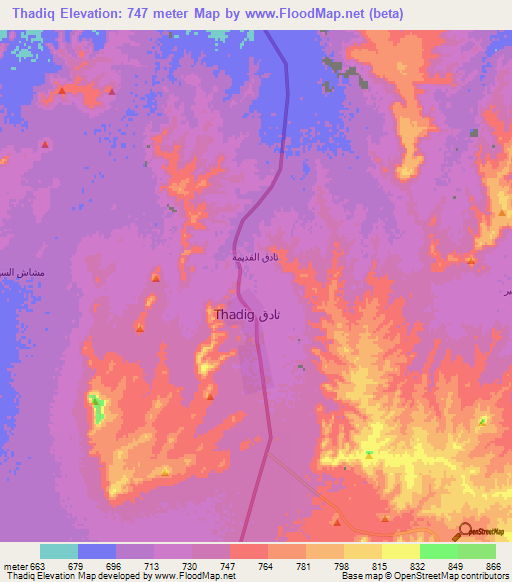 Thadiq,Saudi Arabia Elevation Map