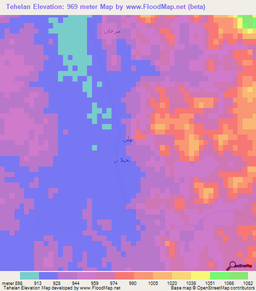 Tehelan,Saudi Arabia Elevation Map