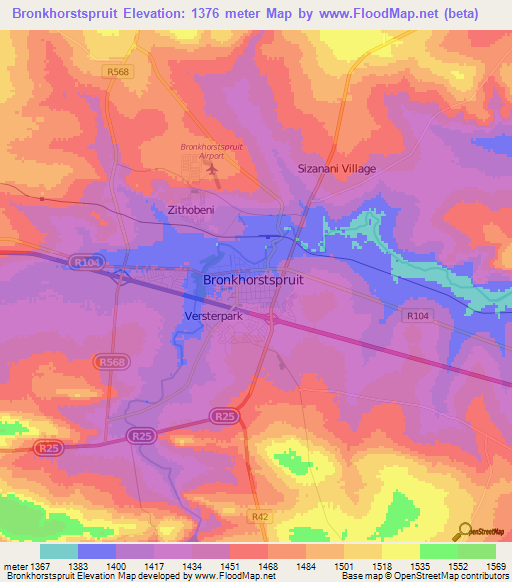 Bronkhorstspruit,South Africa Elevation Map