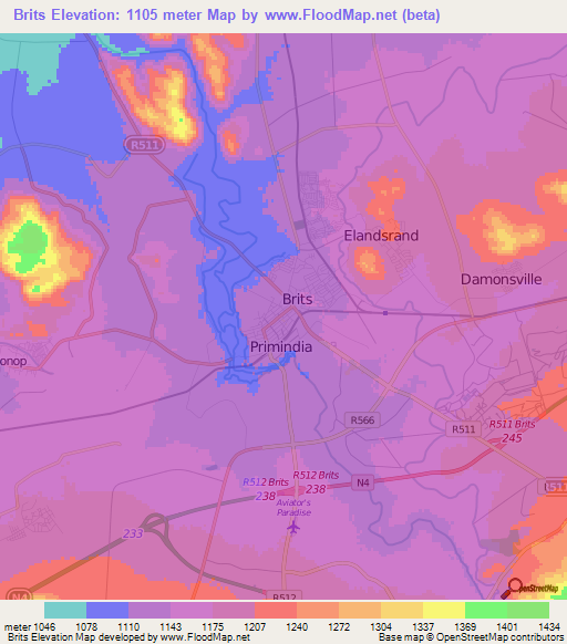 Brits,South Africa Elevation Map