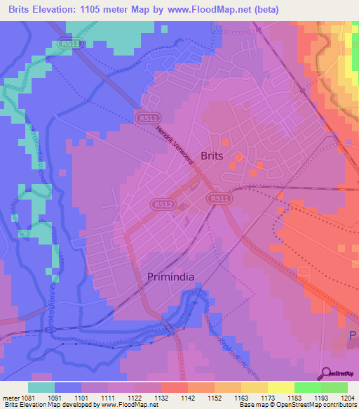 Brits,South Africa Elevation Map