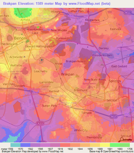 Brakpan,South Africa Elevation Map