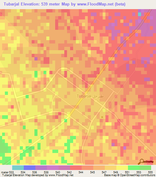 Tubarjal,Saudi Arabia Elevation Map