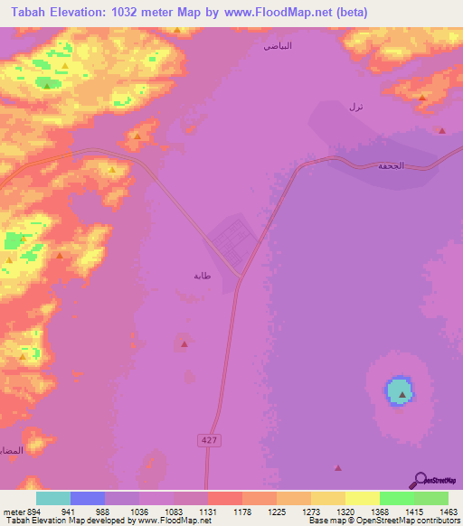 Tabah,Saudi Arabia Elevation Map