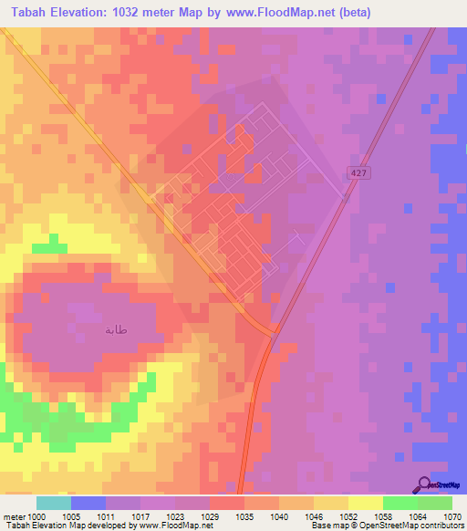 Tabah,Saudi Arabia Elevation Map