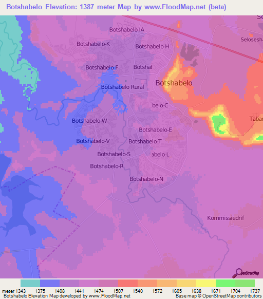 Botshabelo,South Africa Elevation Map