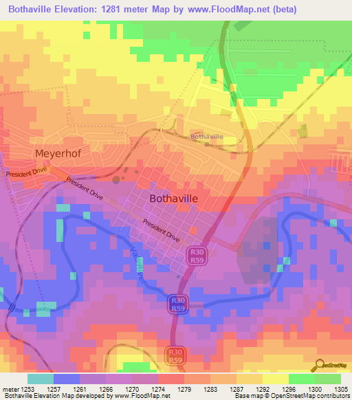 Bothaville,South Africa Elevation Map