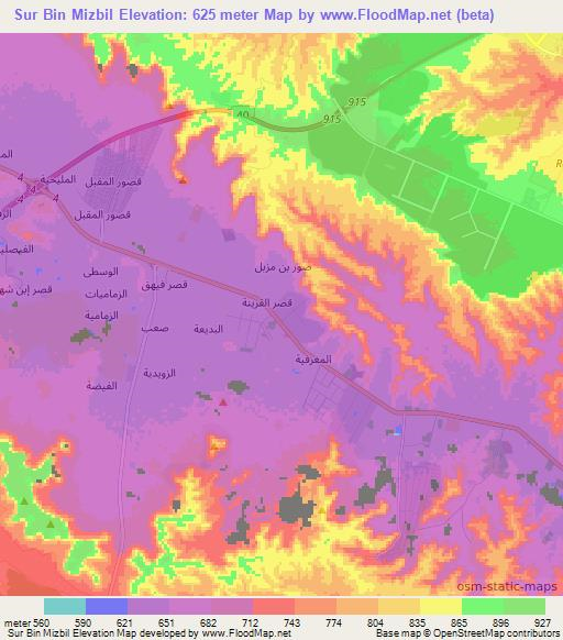 Sur Bin Mizbil,Saudi Arabia Elevation Map