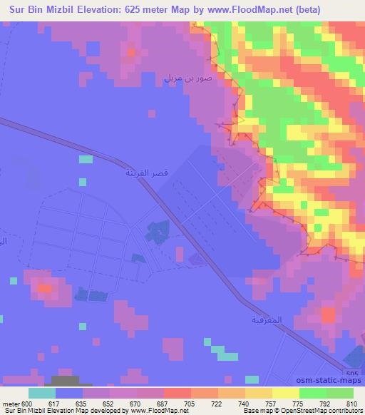 Sur Bin Mizbil,Saudi Arabia Elevation Map