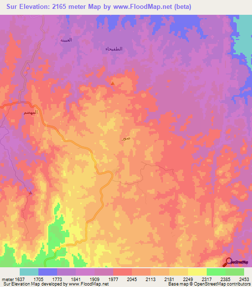 Sur,Saudi Arabia Elevation Map