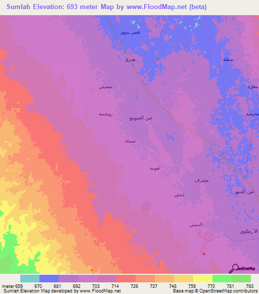 Sumlah,Saudi Arabia Elevation Map