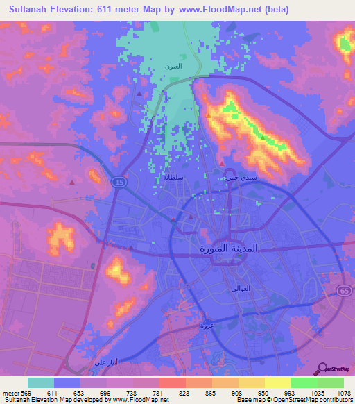 Sultanah,Saudi Arabia Elevation Map