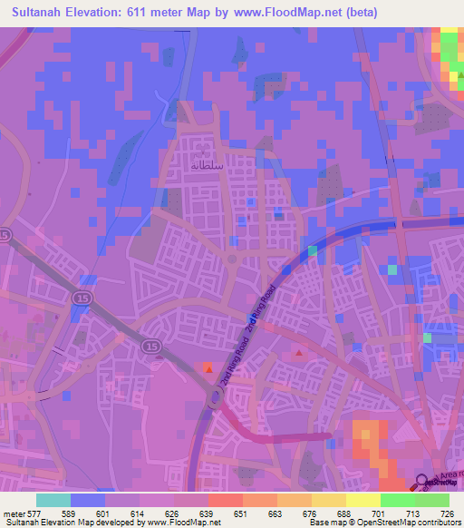 Sultanah,Saudi Arabia Elevation Map