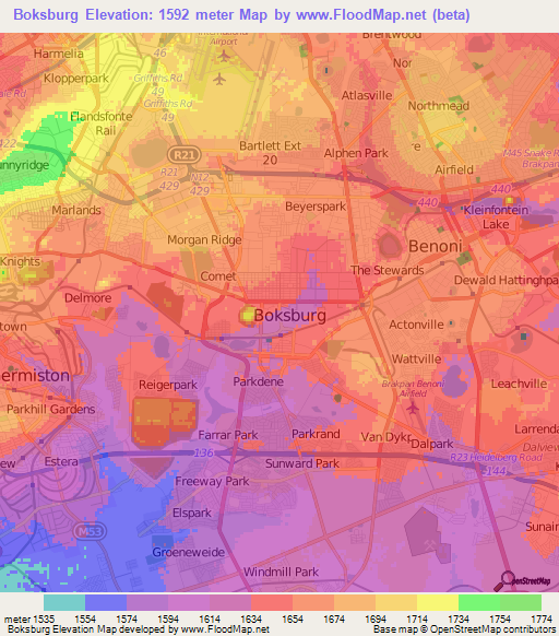 Boksburg,South Africa Elevation Map