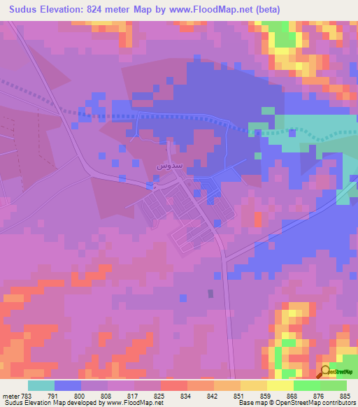 Sudus,Saudi Arabia Elevation Map