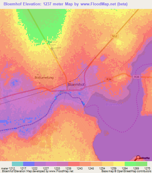 Bloemhof,South Africa Elevation Map