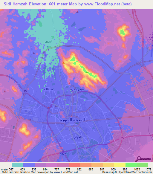 Sidi Hamzah,Saudi Arabia Elevation Map