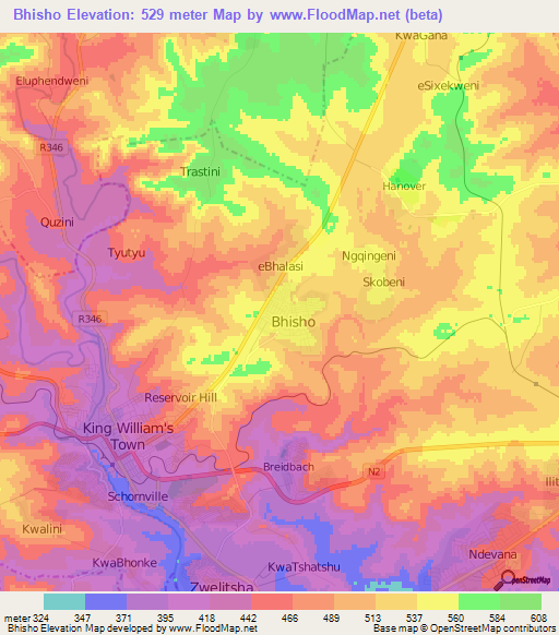 Bhisho,South Africa Elevation Map