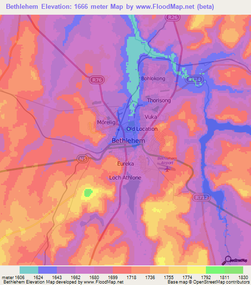 Bethlehem,South Africa Elevation Map