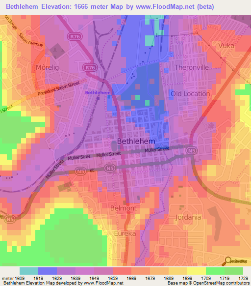 Bethlehem,South Africa Elevation Map