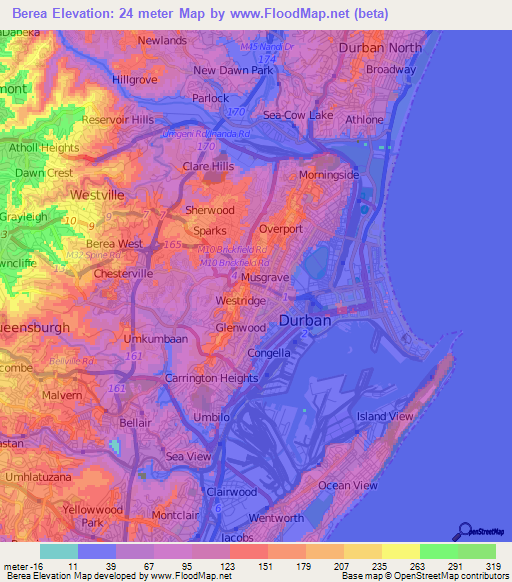 Berea,South Africa Elevation Map