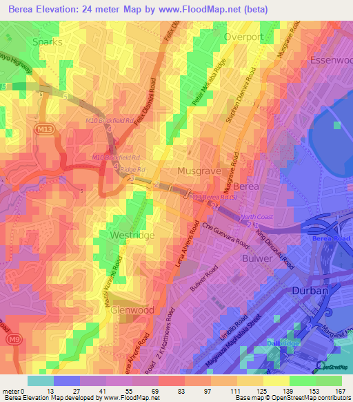 Berea,South Africa Elevation Map