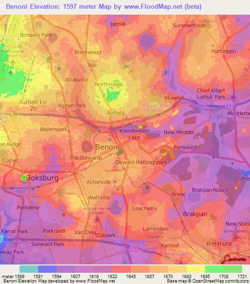 Benoni,South Africa Elevation Map