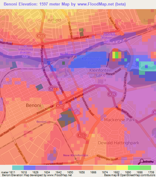 Benoni,South Africa Elevation Map