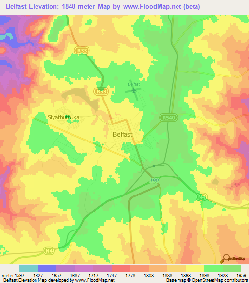 Belfast,South Africa Elevation Map