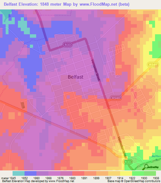 Belfast,South Africa Elevation Map