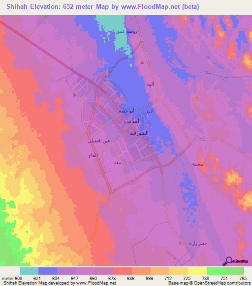 Shihah,Saudi Arabia Elevation Map