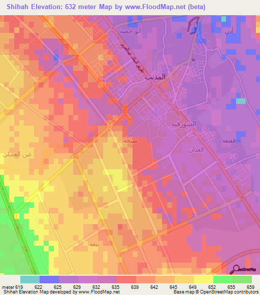 Shihah,Saudi Arabia Elevation Map