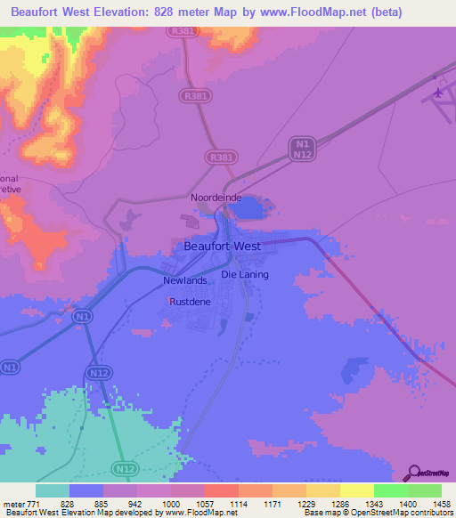 Beaufort West,South Africa Elevation Map