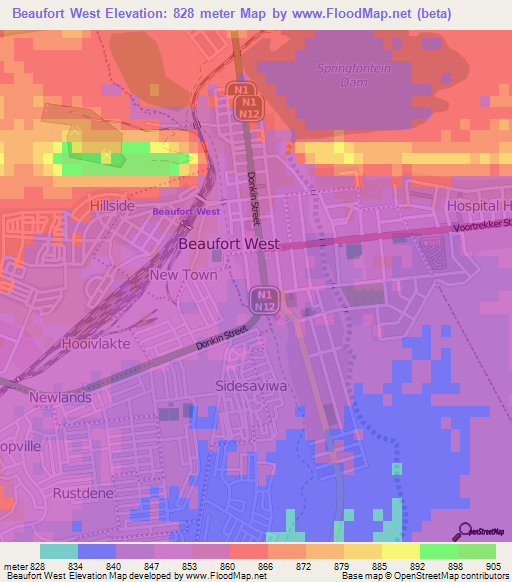 Beaufort West,South Africa Elevation Map