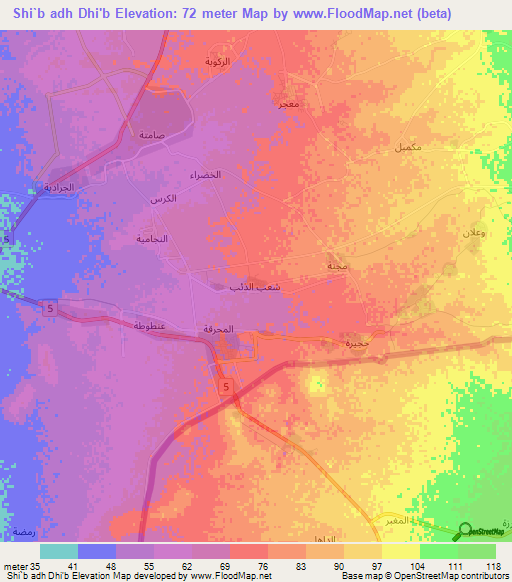 Shi`b adh Dhi'b,Saudi Arabia Elevation Map