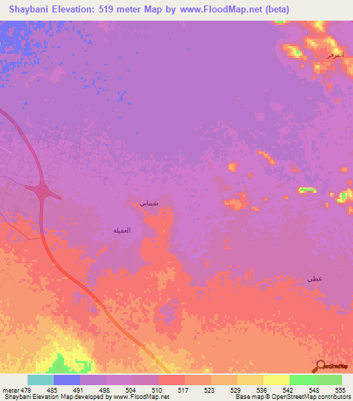 Shaybani,Saudi Arabia Elevation Map