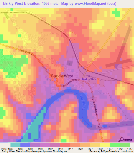 Barkly West,South Africa Elevation Map