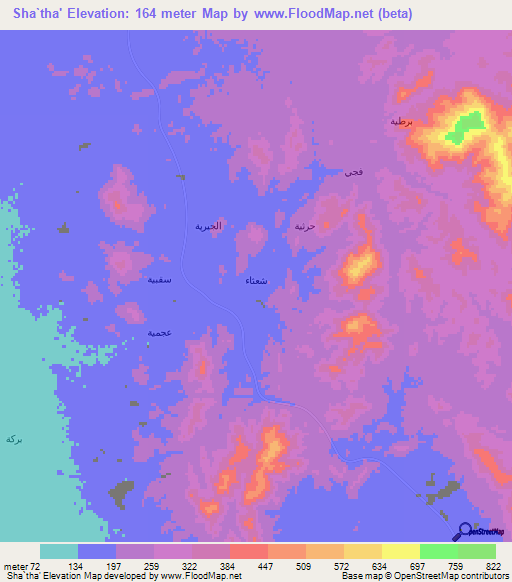 Sha`tha',Saudi Arabia Elevation Map