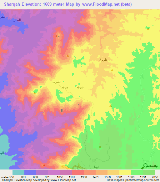 Sharqah,Saudi Arabia Elevation Map