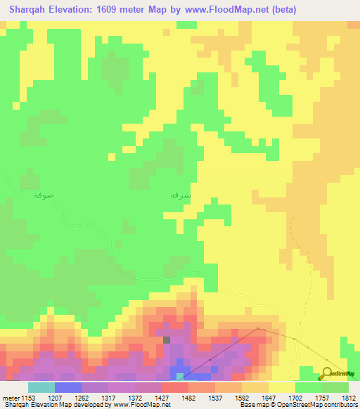 Sharqah,Saudi Arabia Elevation Map