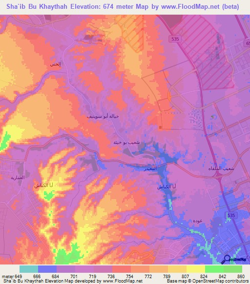 Sha`ib Bu Khaythah,Saudi Arabia Elevation Map