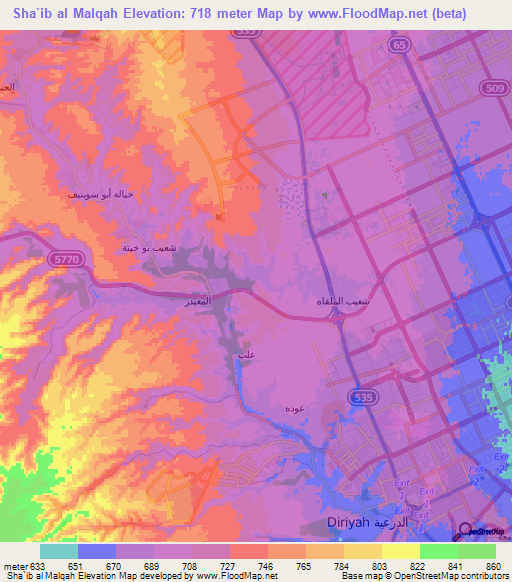 Sha`ib al Malqah,Saudi Arabia Elevation Map